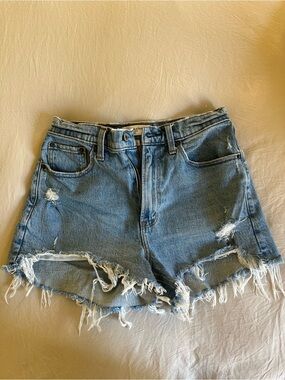 Abercrombie & Fitch Frayed Light Blue High-Rise Denim Shorts